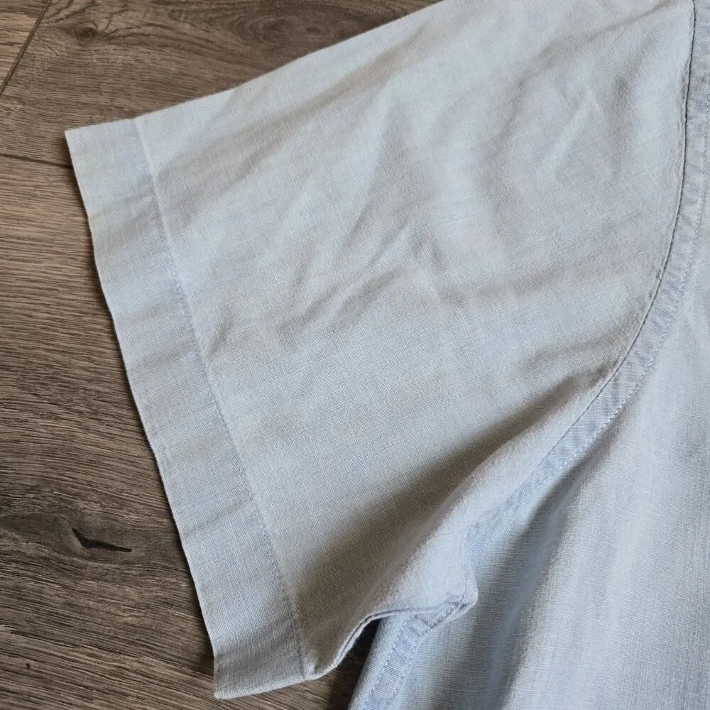 J.Crew Organic Cotton Button Up Shirt Mens XXLT Light Blue Short Sleeve Classic